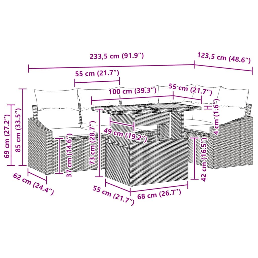 Tuin Eetset Met Kussen 6 Pcs