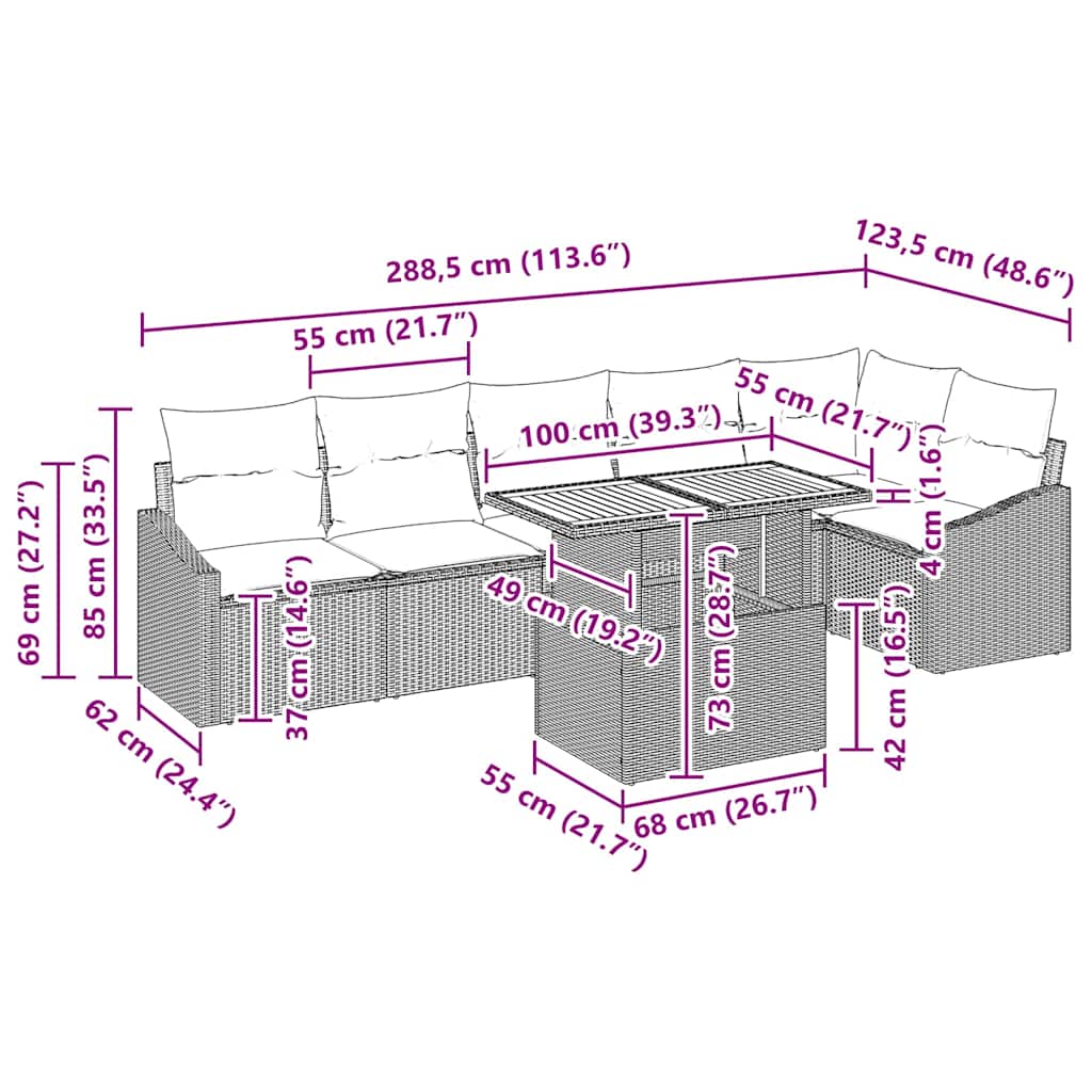 Tuin Eetset Met Kussen 7 Pcs