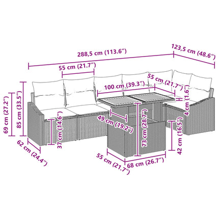 Tuin Eetset Met Kussen 7 Pcs En Blauwgroen