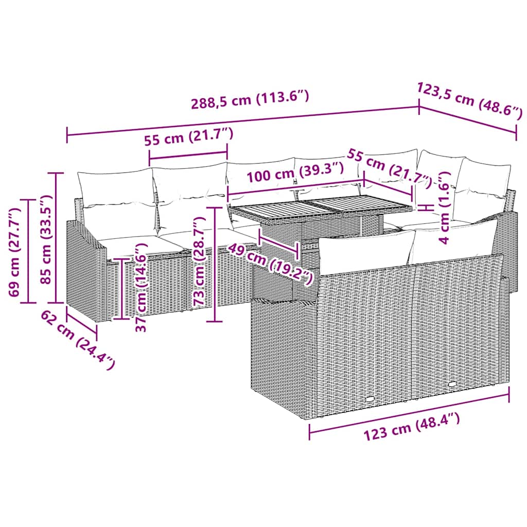 Tuin Sofa Set Met Kussen Met Kussen 9 Pcs