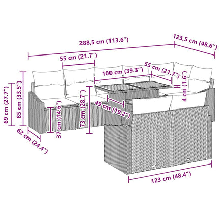 Tuin Sofa Set Met Kussen Met Kussen 9 Pcs En Bruin
