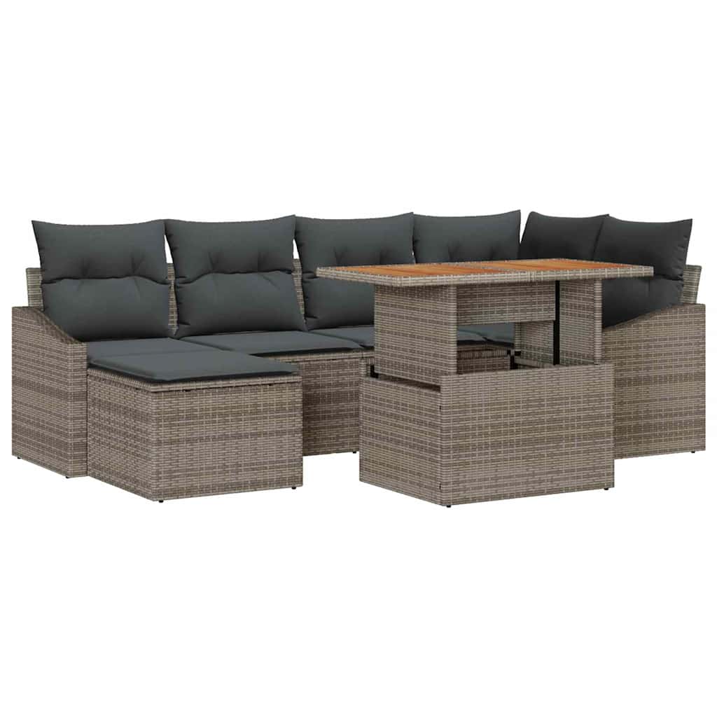 Tuin Eetset Met Kussen 7 Pcs En Bruin