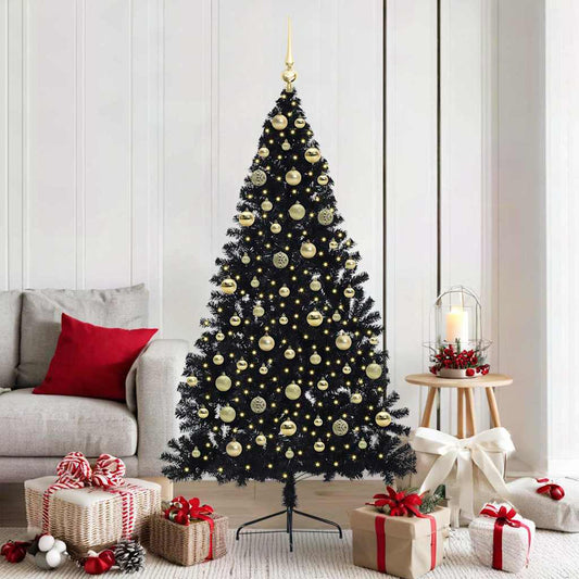 Kunstmatig Voorverlicht Kerstboom met 300 LED Zwart 180 cm PVC
