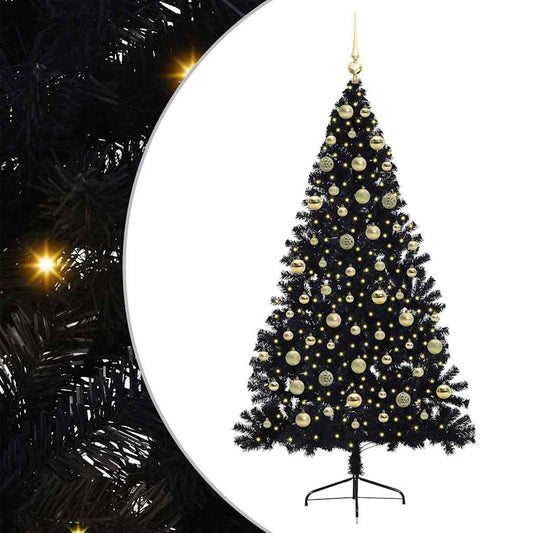 Kunstmatig Voorverlicht Kerstboom met 300 LED Zwart 180 cm PVC