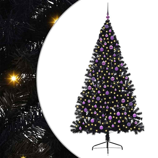 Kunstmatig Voorverlicht Kerstboom met 300 LED Zwart 210 cm PVC