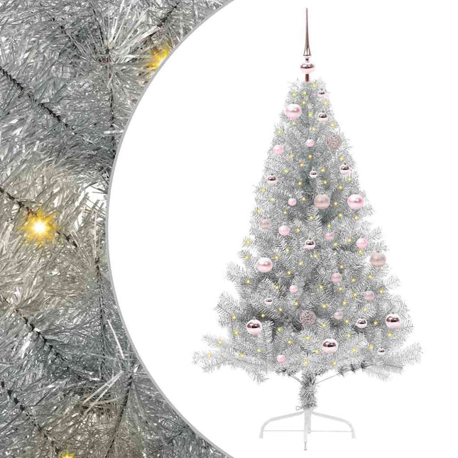 Kunstmatig Voorverlicht Kerstboom Met 150 Led Zilver 150 Cm Pet Zilver