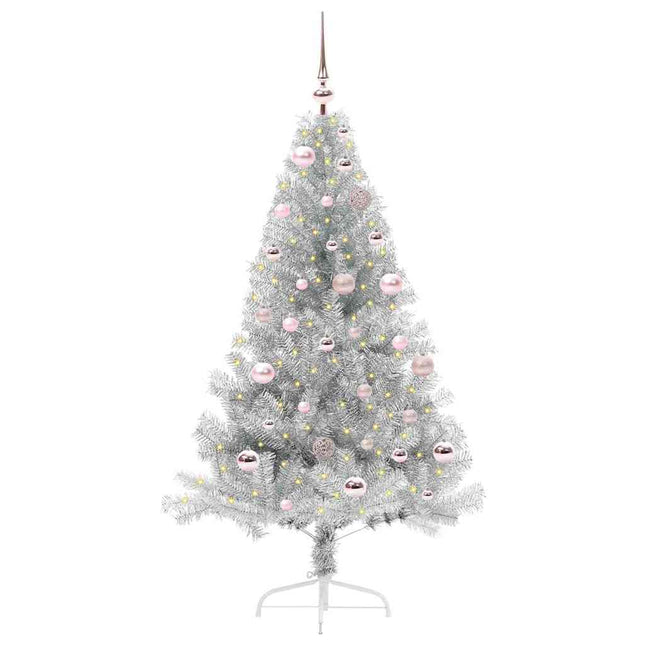 Kunstmatig Voorverlicht Kerstboom Met 150 Led Zilver 150 Cm Pet Zilver
