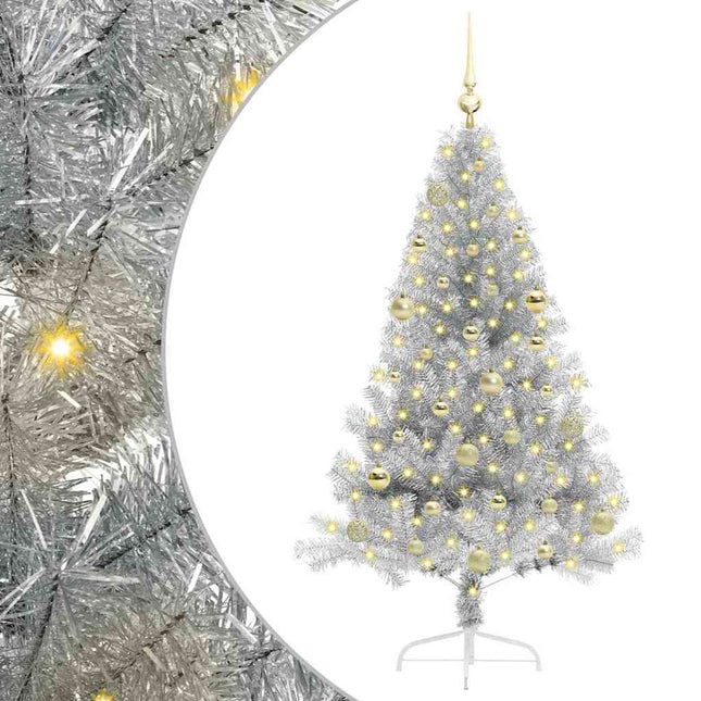 Kunstmatig Voorverlicht Kerstboom Met 150 Led Zilver 150 Cm Pet Zilver