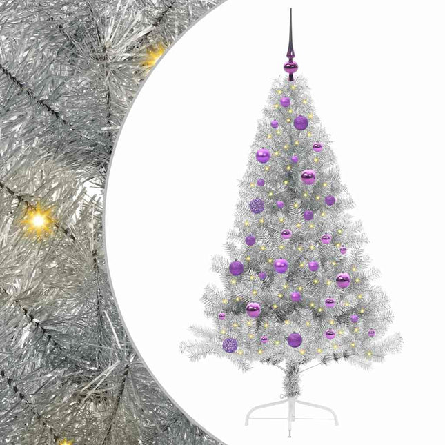 Kunstmatig Voorverlicht Kerstboom Met 150 Led Zilver 150 Cm Pet Zilver