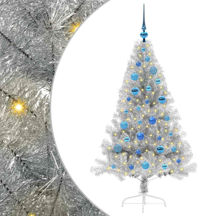 Kunstmatig Voorverlicht Kerstboom Met 150 Led Zilver 150 Cm Pet