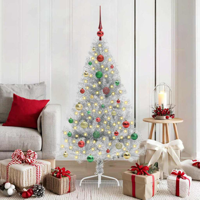 Kunstmatig Voorverlicht Kerstboom Met 150 Led Zilver 150 Cm Pet