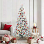 180 cm / Groen en wit / met LED's en rode ballen