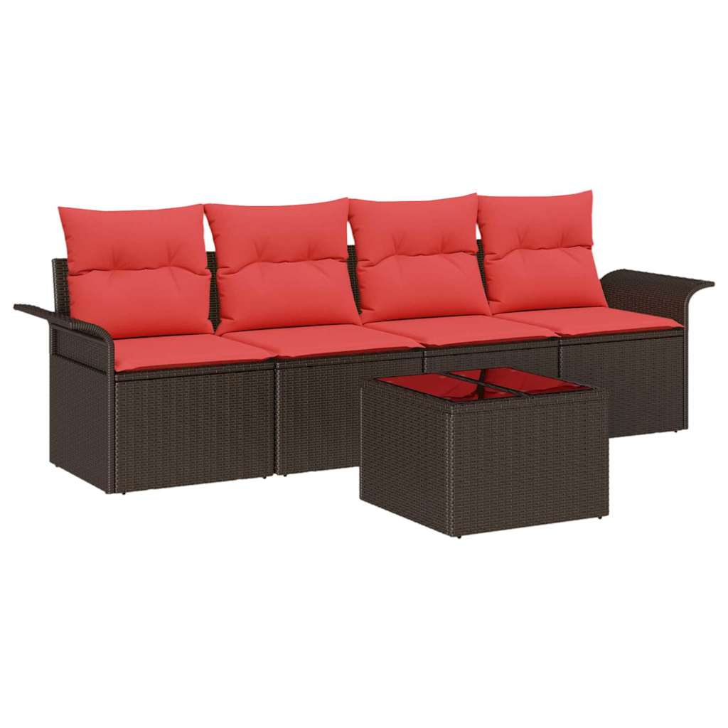 Tuin Sofa Set Met Kussen 5 Pcs Beige En Rood Poly Rattan