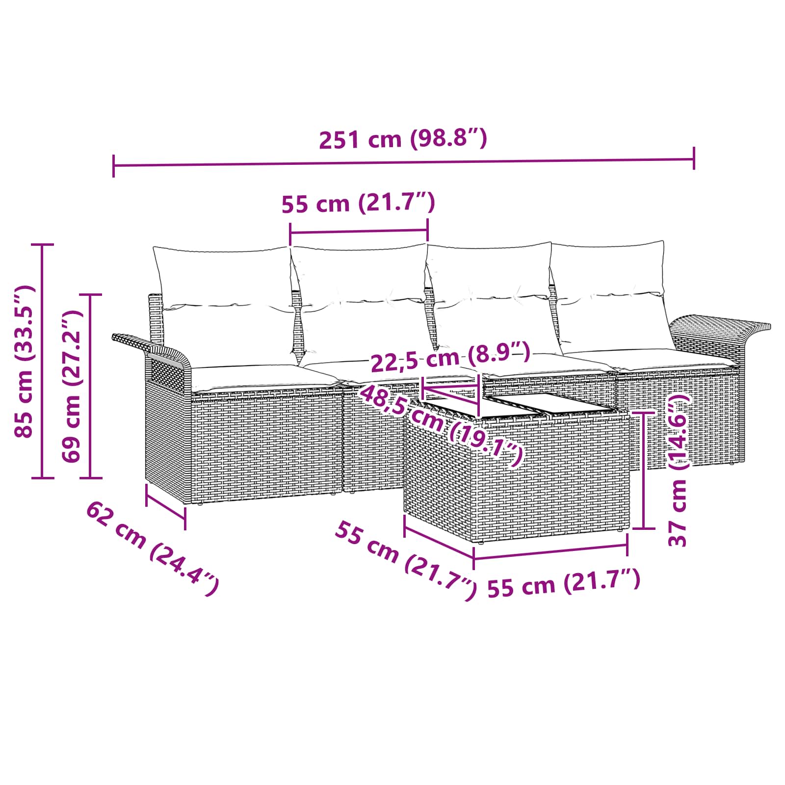 Tuin Sofa Set Met Kussen 5 Pcs Beige En Rood Poly Rattan