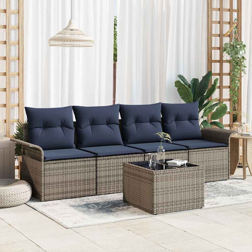 Tuin Sofa Set Met Kussen 5 Pcs Beige En Rood Poly Rattan