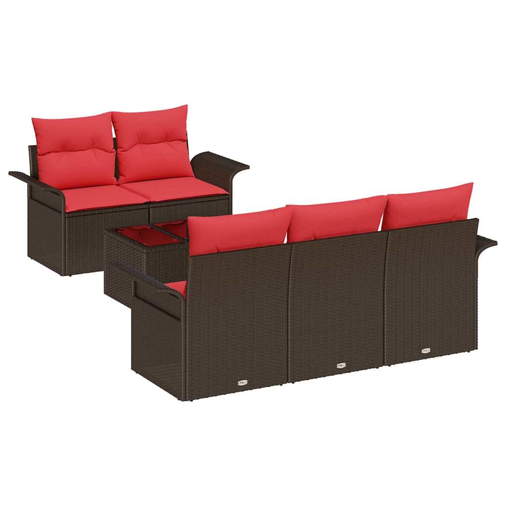 Tuin Sofa Set Met Kussen 6 Pcs Beige En Rood Poly Rattan