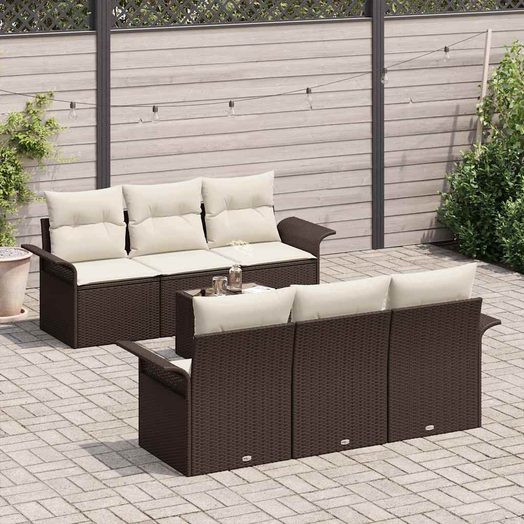 Tuinbankenset Met Kussen 7 Pcs En Crème Poly Rattan