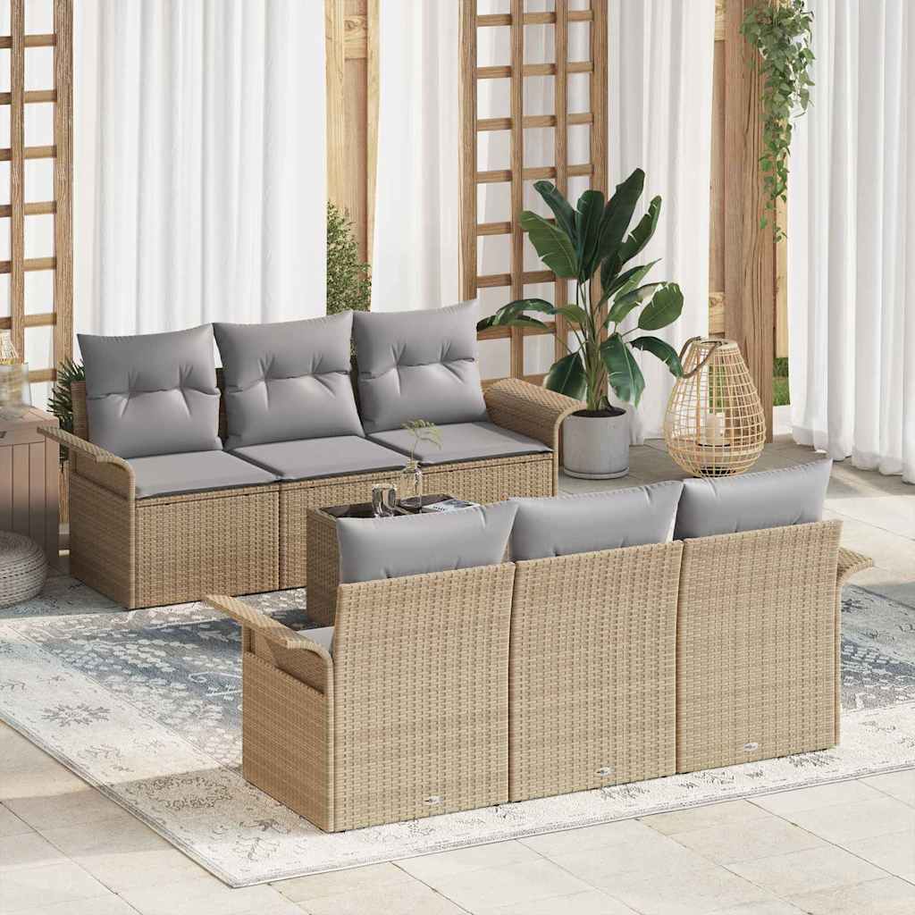 Tuinbankenset Met Kussen 7 Pcs En Crème Poly Rattan