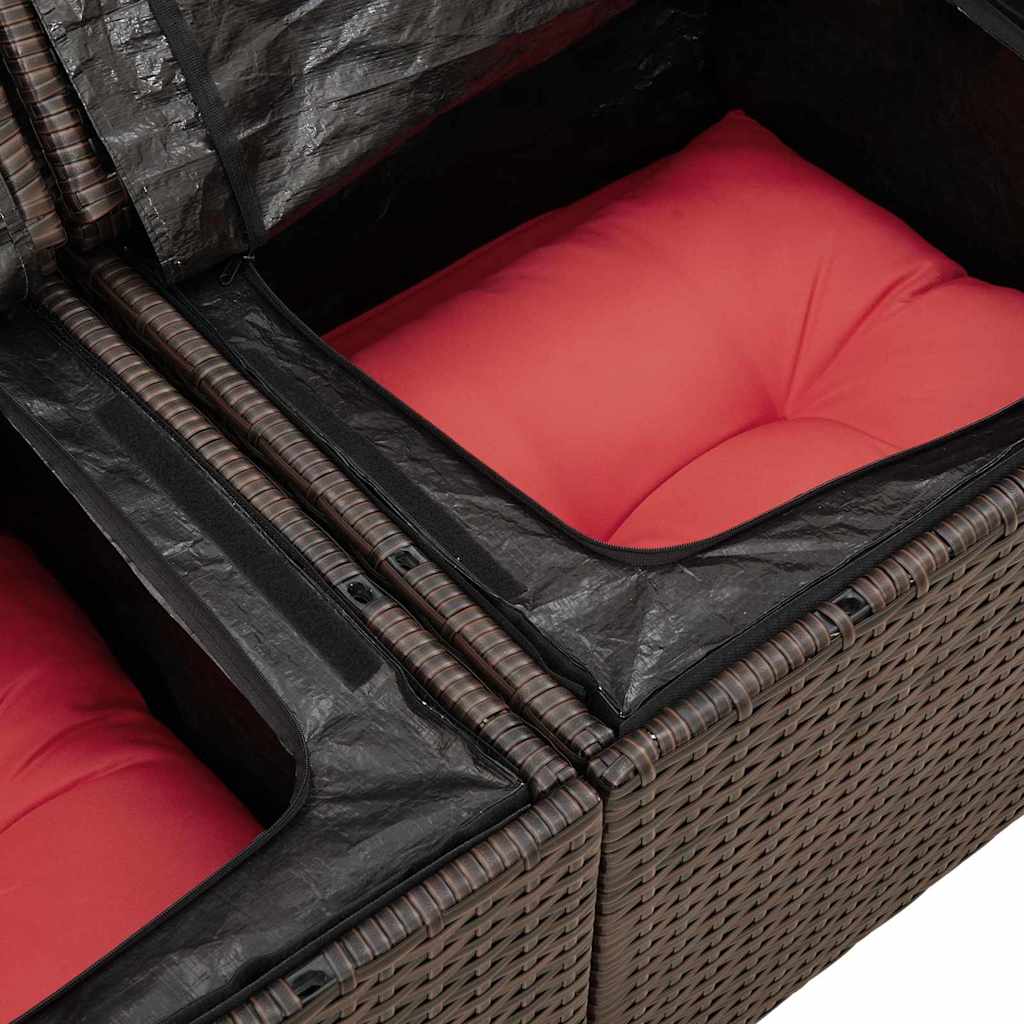 Tuin Sofa Set 7 Pcs Beige Poly Rattan, Staal En Glas