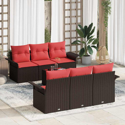Tuin Sofa Set 7 Pcs Beige Poly Rattan, Staal En Glas