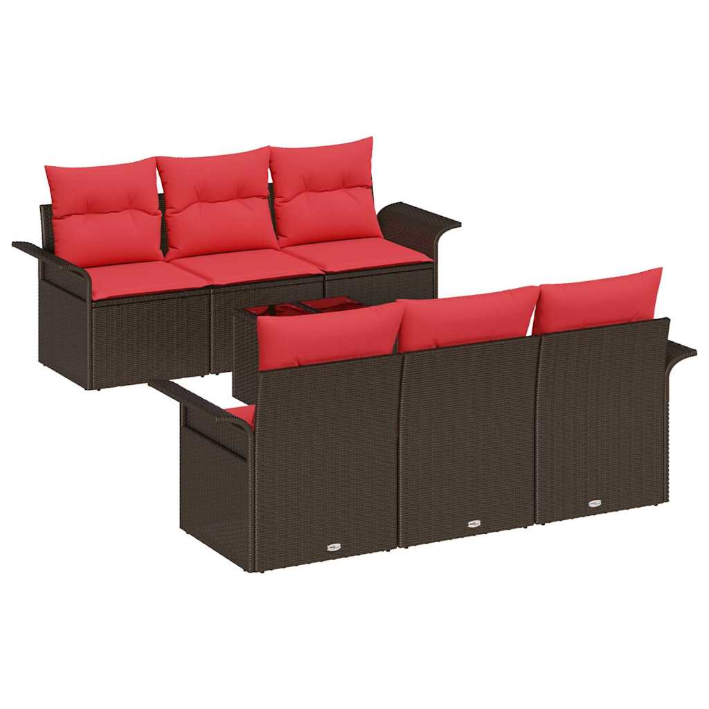 Tuin Sofa Set 7 Pcs Beige Poly Rattan, Staal En Glas