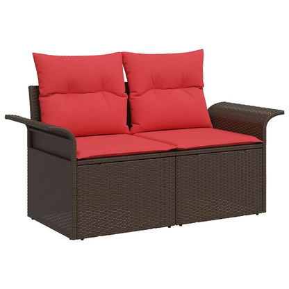 Tuin Sofa Set 7 Pcs Beige Poly Rattan, Staal En Glas