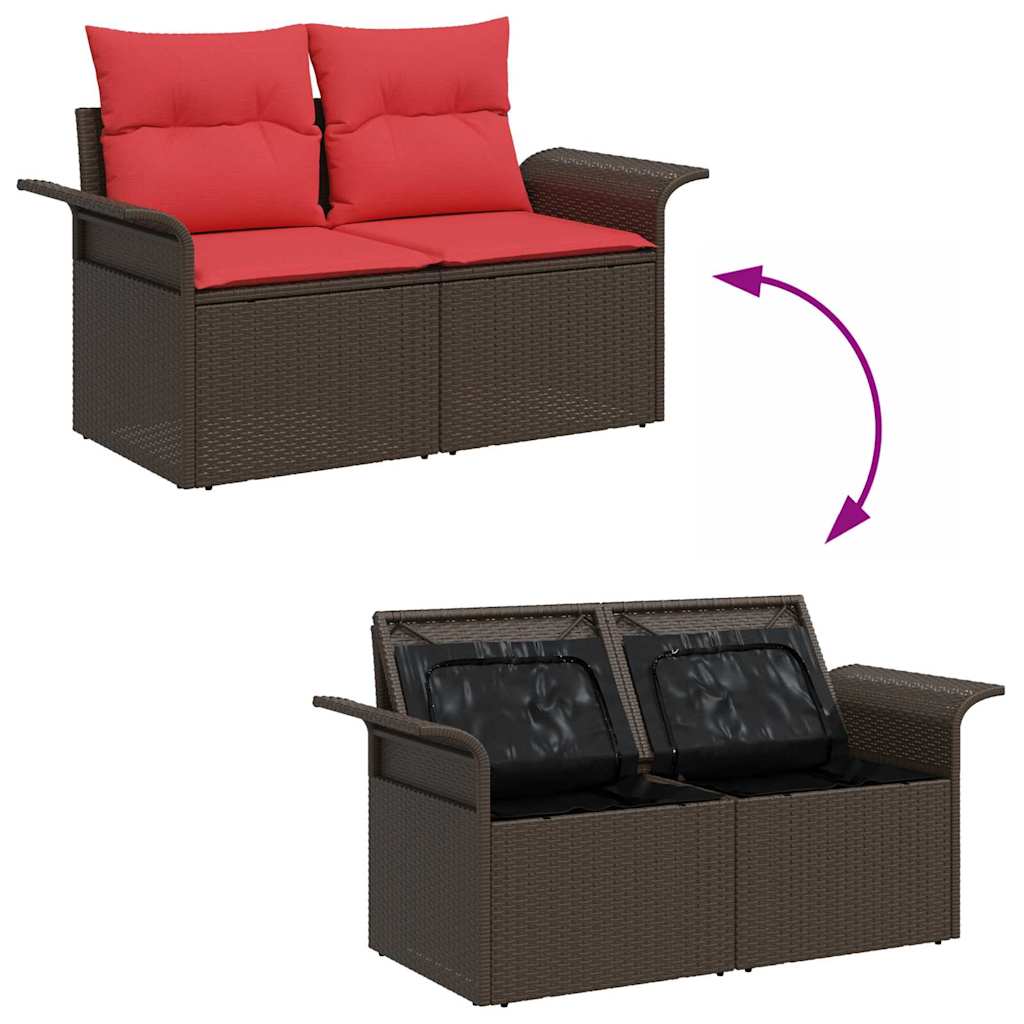 Tuin Sofa Set 7 Pcs Beige Poly Rattan, Staal En Glas