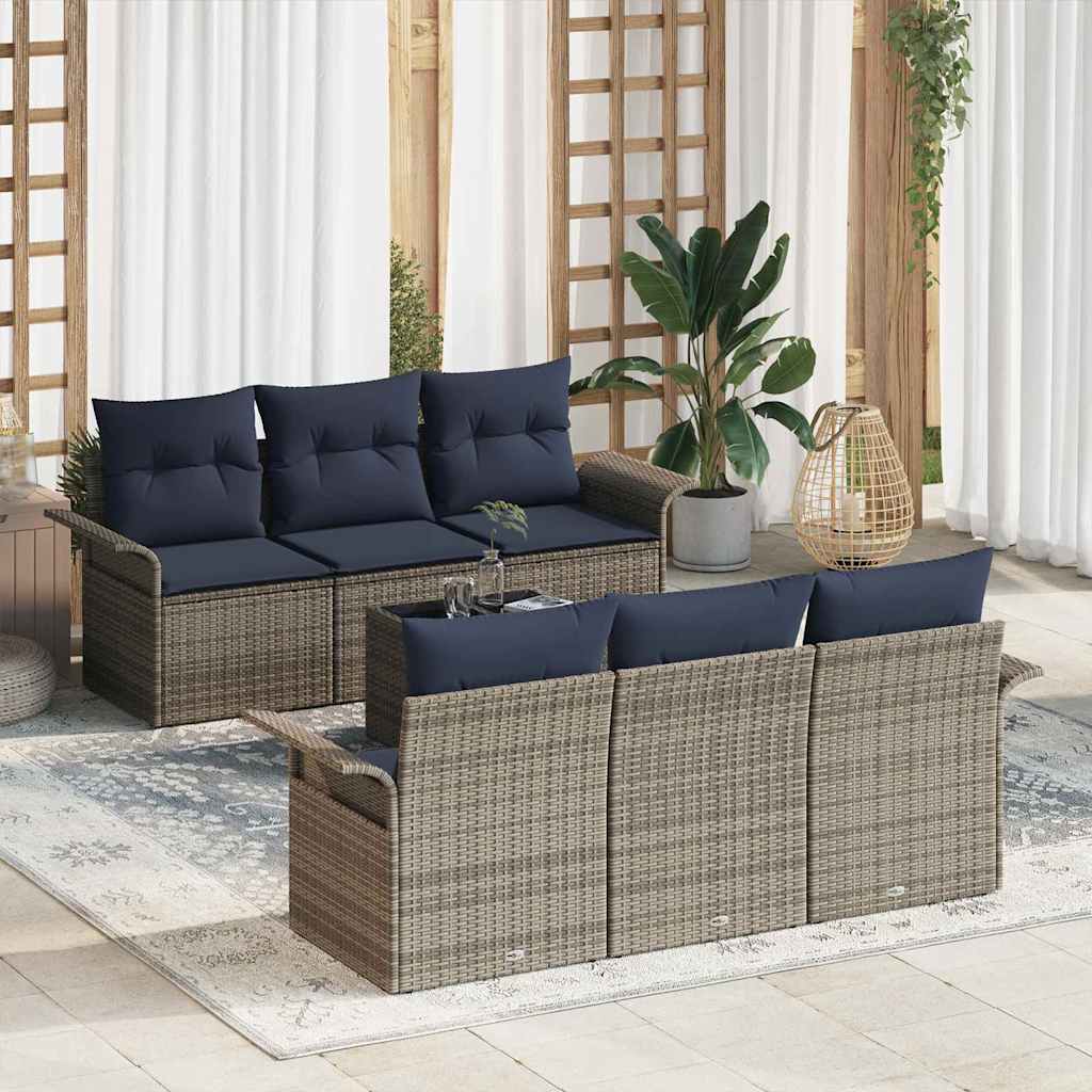Tuin Sofa Set 7 Pcs Beige Poly Rattan, Staal En Glas