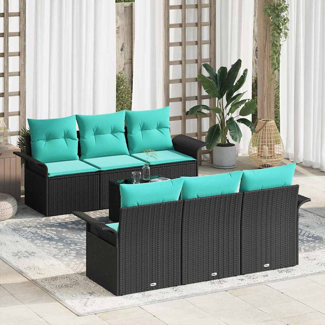 Tuin Sofa Set 7 Pcs Beige Poly Rattan, Staal En Glas