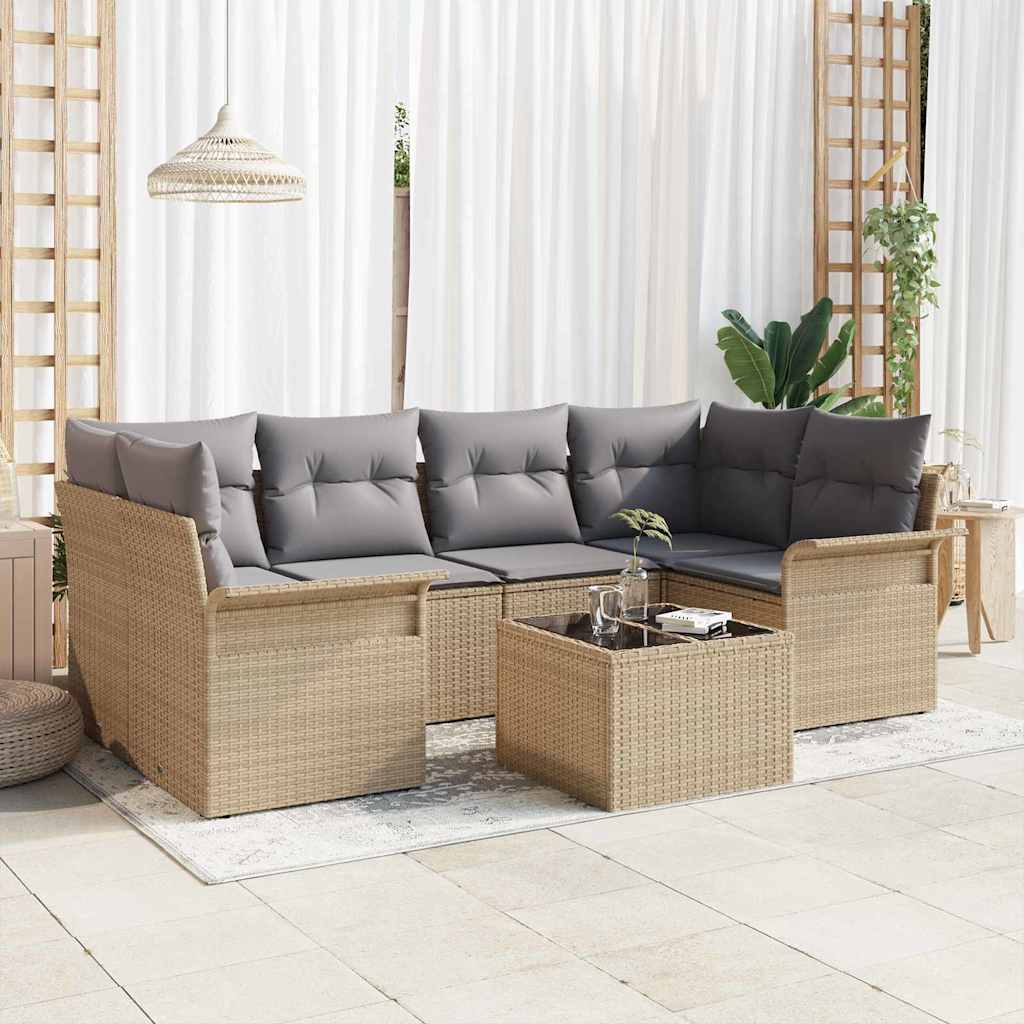 Tuin Sofa Set 7 Pcs En Crème 55 X 55 X 37 Cm Poly Rattan