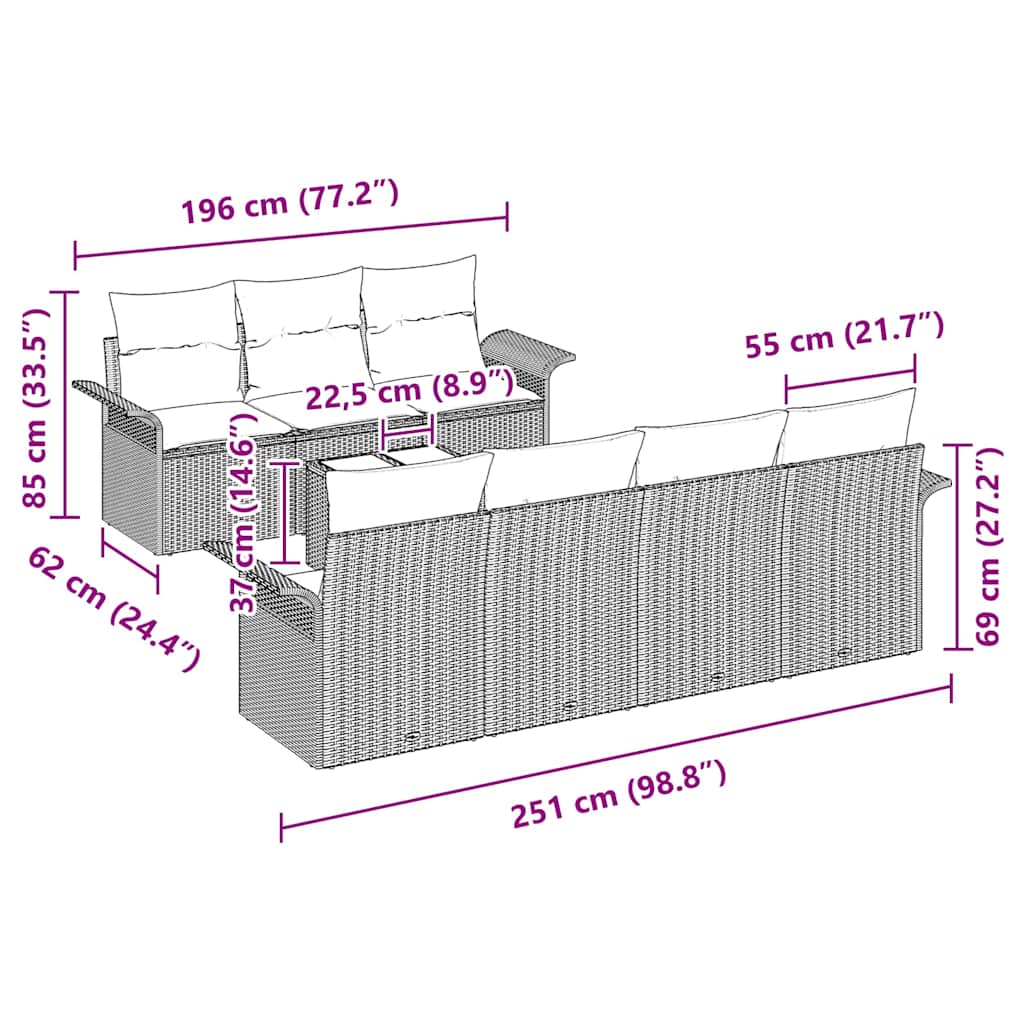 Tuinbankenset Met Kussen 8 Pcs En Crème Poly Rattan