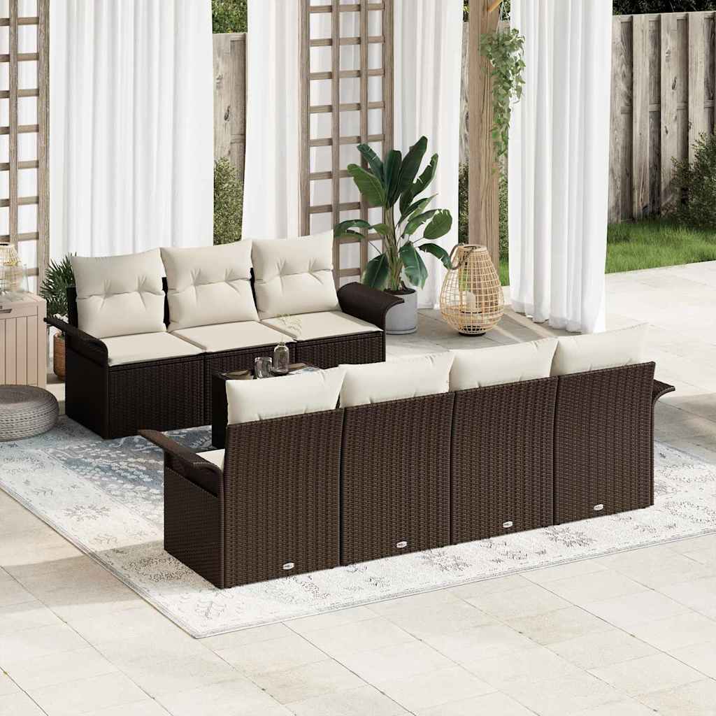Tuinbankenset Met Kussen 8 Pcs En Crème Poly Rattan