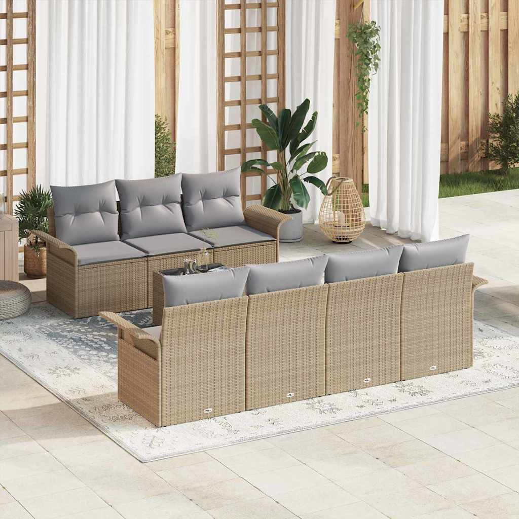 Tuinbankenset Met Kussen 8 Pcs En Crème Poly Rattan