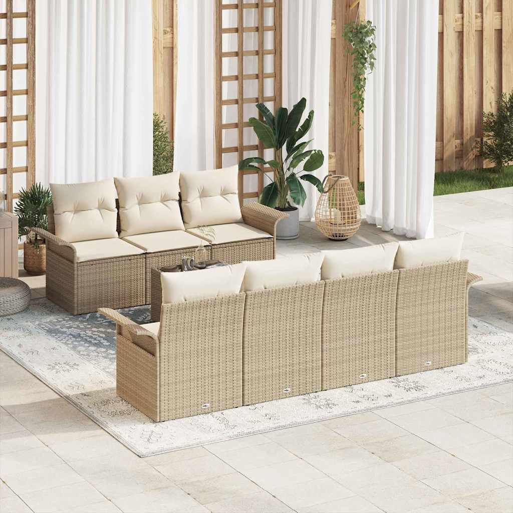Tuinbankenset Met Kussen 8 Pcs En Crème Poly Rattan