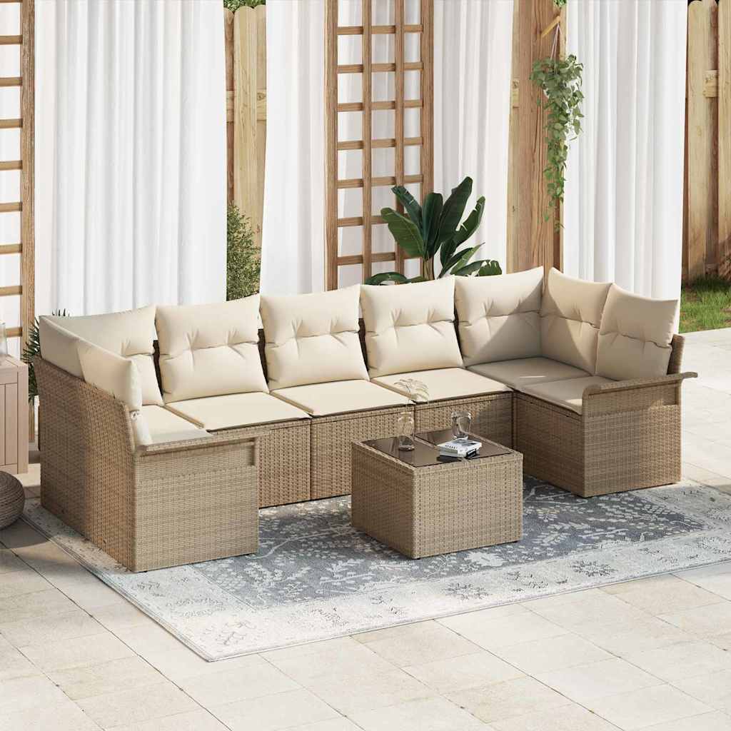 Tuin Sofa Set Met Kussen 8 Pcs En Crème Poly Rattan