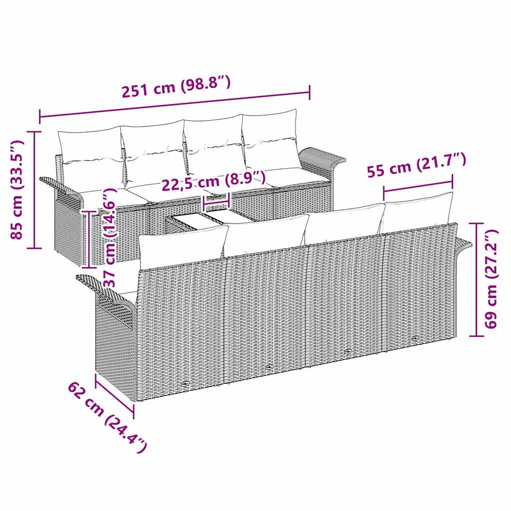 Tuin Sofa Set Met Kussen 9 Pcs En Crème Poly Rattan