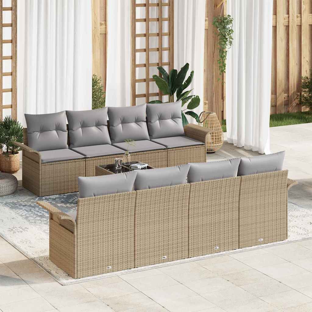Tuin Sofa Set Met Kussen 9 Pcs En Crème Poly Rattan