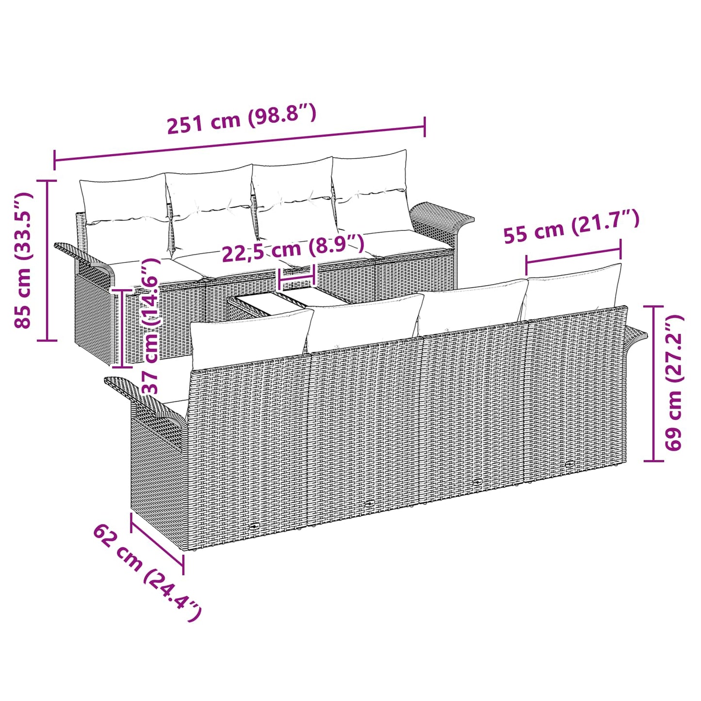 Tuin Sofa Set Met Kussen 9 Pcs Beige En Poly Rattan