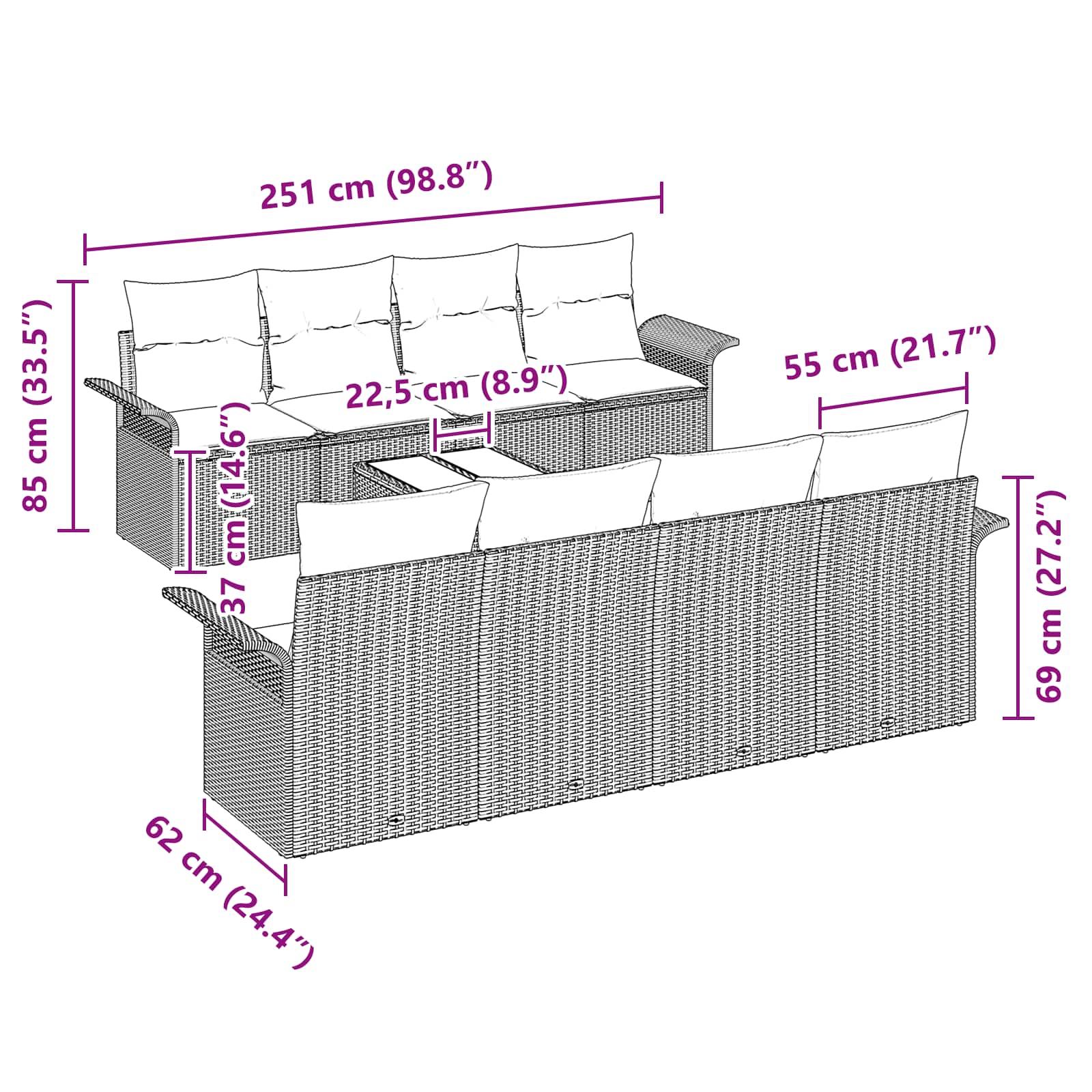 Tuin Sofa Set Met Kussen 9 Pcs Beige En Poly Rattan