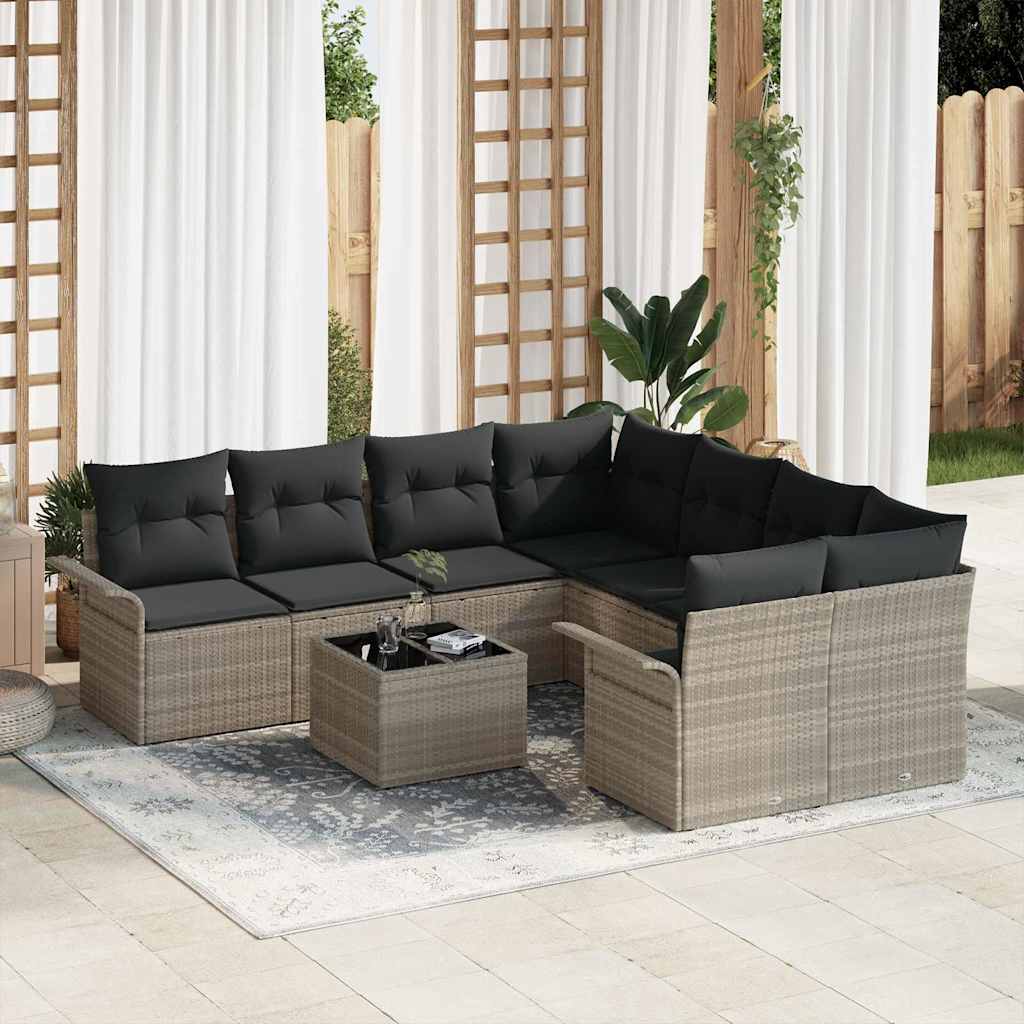 Tuinbankenset Met Kussen 9 Pcs En Grijs Poly Rattan