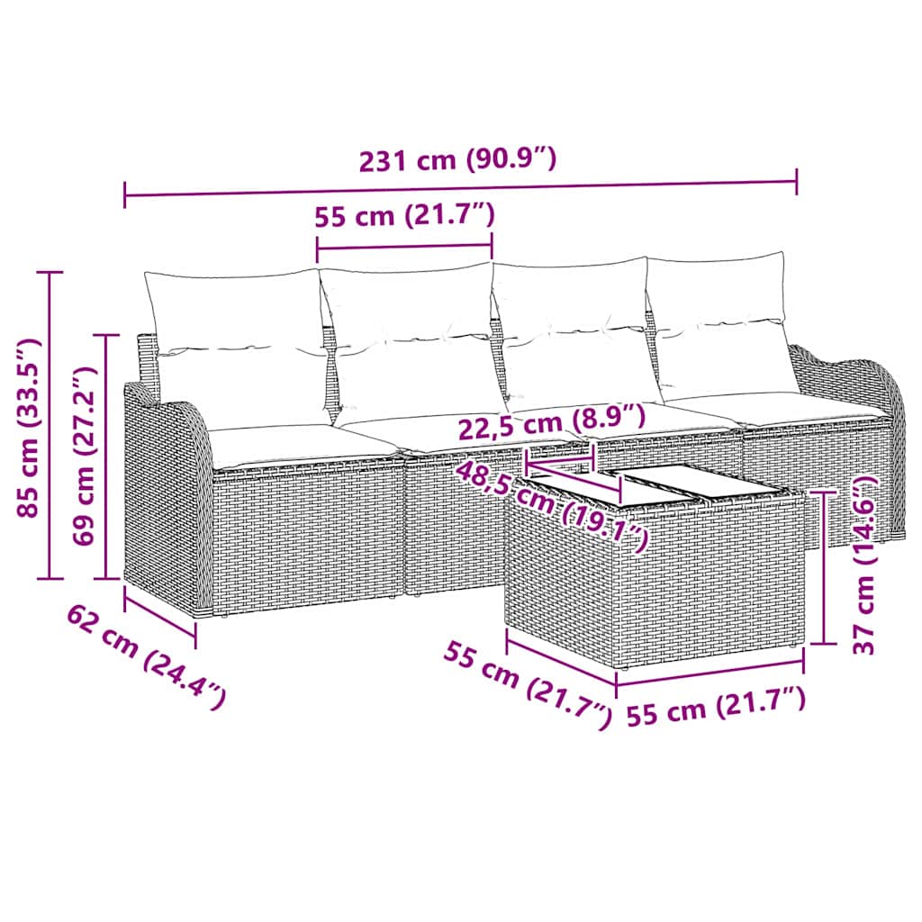 Tuin Sofa Set Met Opslag 5 Pcs En Crème Poly Rattan