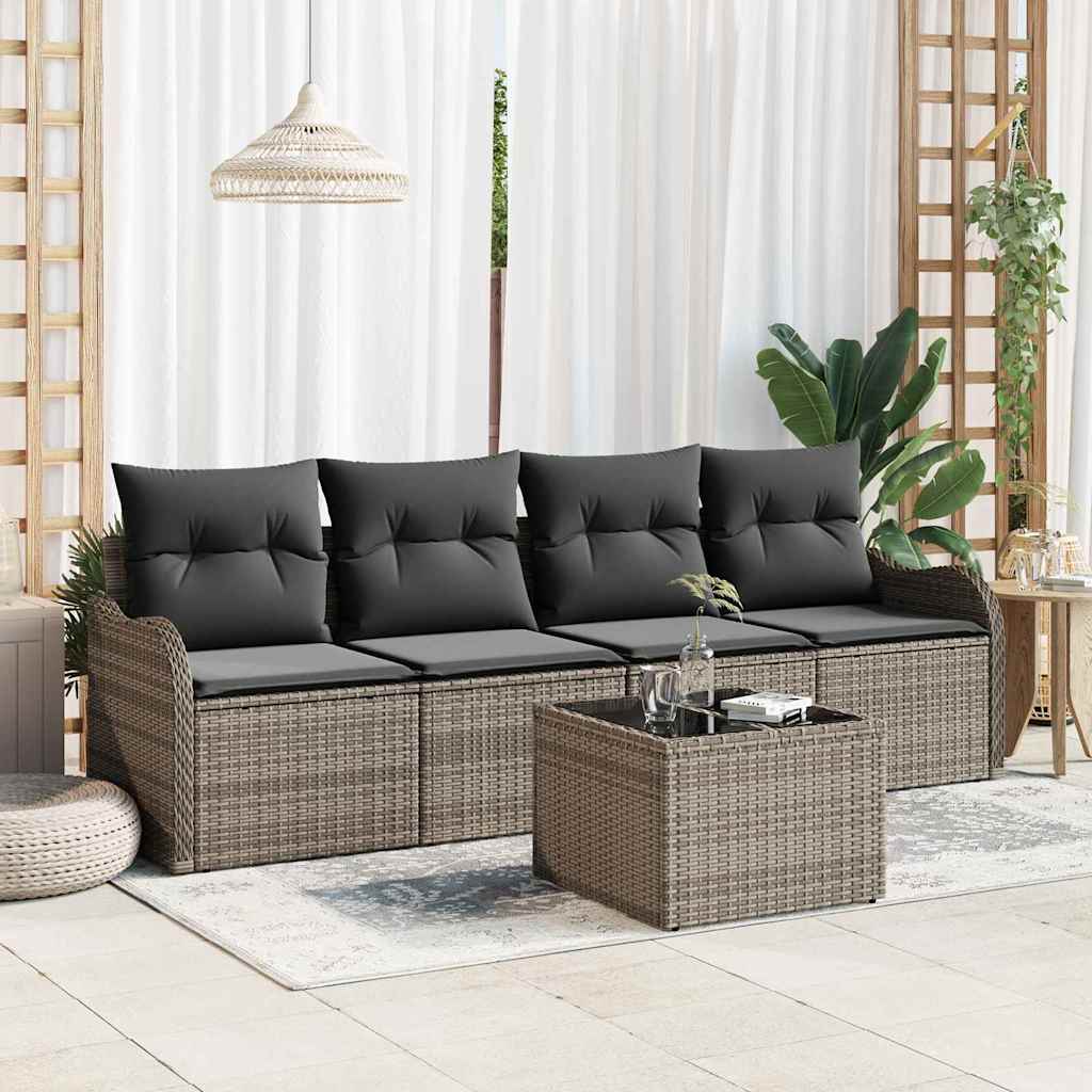 Tuin Sofa Set Met Opslag 5 Pcs En Crème Poly Rattan
