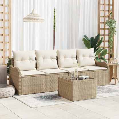 Tuin Sofa Set Met Opslag 5 Pcs En Crème Poly Rattan
