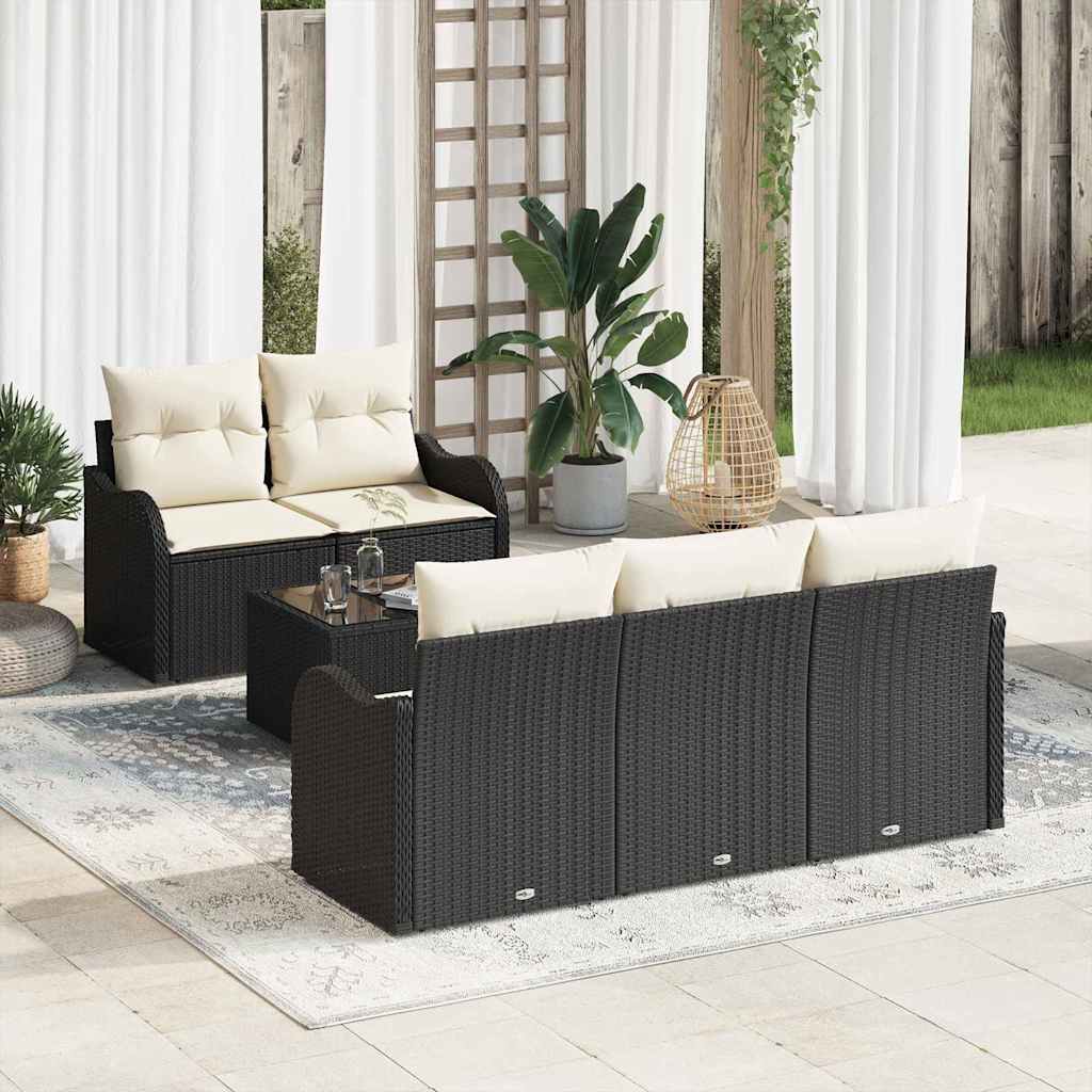 Tuin Sofa Set 6 Pcs En Crème Poly Rattan, Staal En Glas
