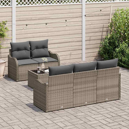 Tuin Sofa Set Met Kussen 6 Pcs Poly Rattan, Staal En Glas