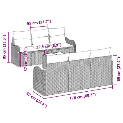 Tuin Sofa Set 7 Pcs En Crème Poly Riet En Staal En Glas