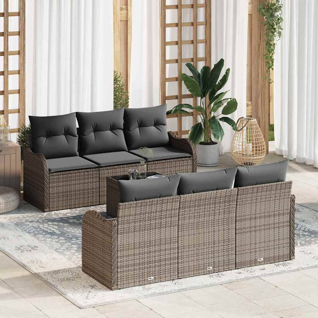 Tuin Sofa Set 7 Pcs En Crème Poly Riet En Staal En Glas