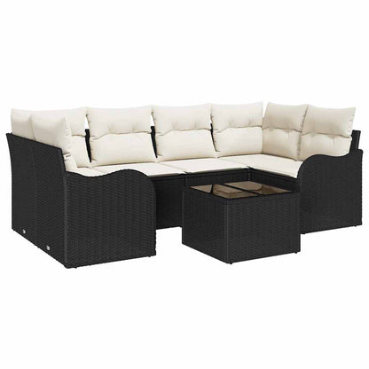 Tuin Sofa Set 7 Pcs En Crème Poly Rattan, Staal En Glas