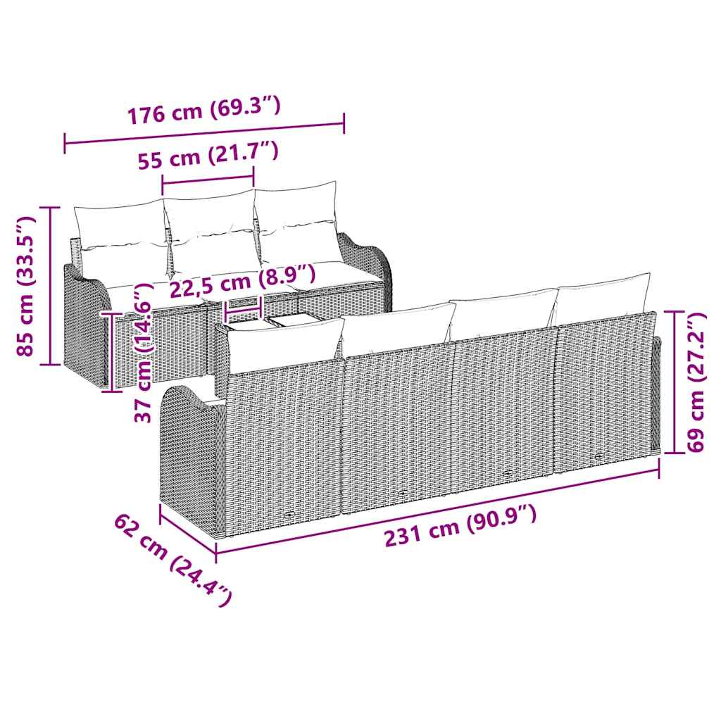 Tuin Sofa Set 8 Pcs En Crème Poly Riet En Staal En Glas
