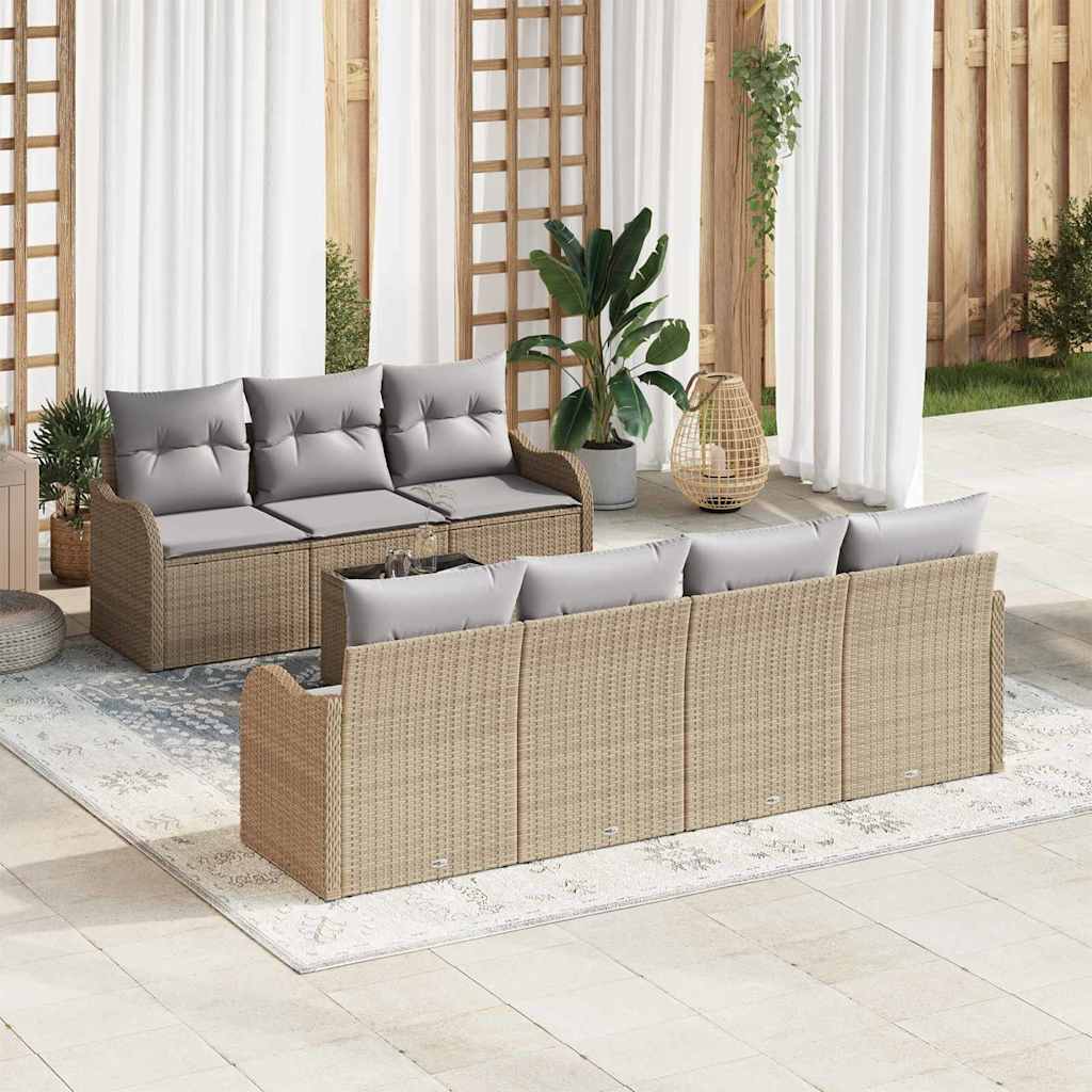 Tuin Sofa Set 8 Pcs En Crème Poly Riet En Staal En Glas